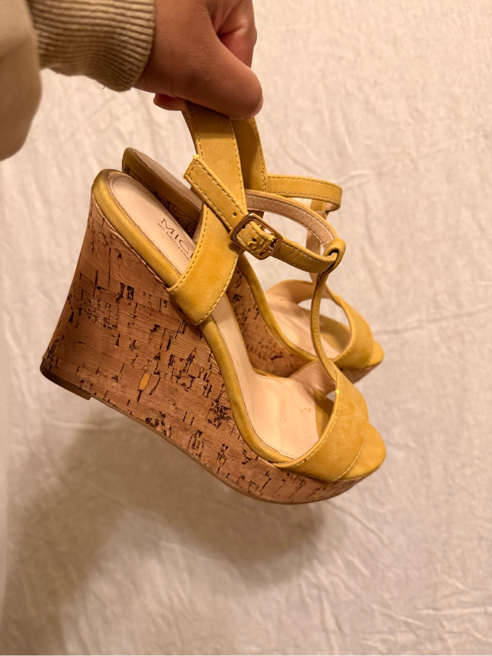 Michael Shannon Yellow Cork Wedge Sandals